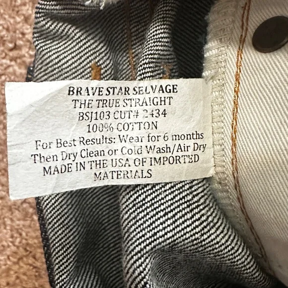 Bravestar Selvage Jeans – True Straight Cut, Raw Selvage , MiUSA, Tag Size 35
